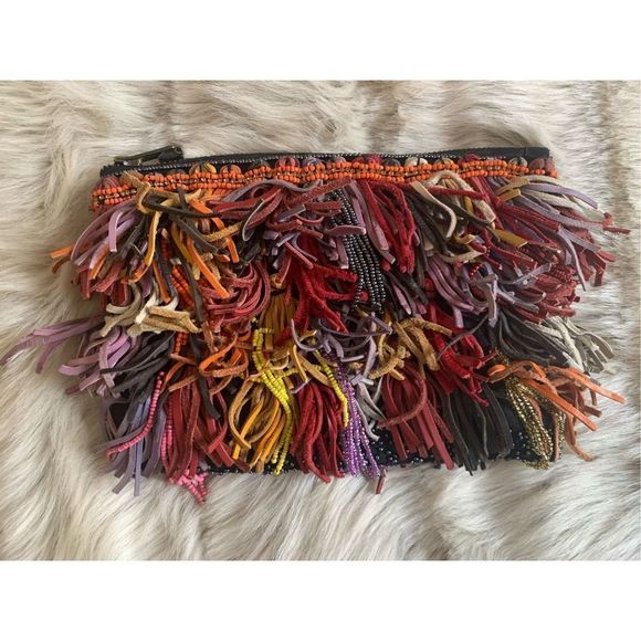Anthropologie Handbags - Anthropologie Confetti Fringe Clutch
